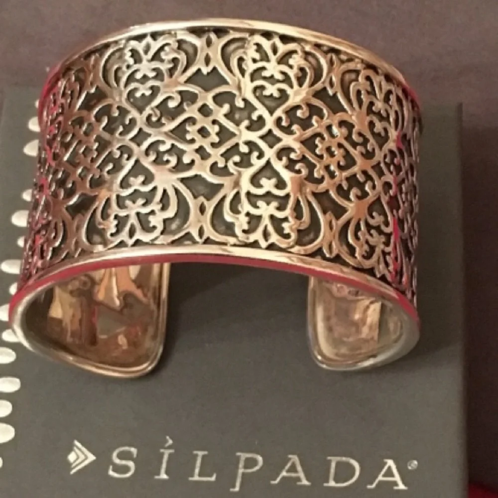 Vintage Silpada Sterling Silver Filigree Heart Scroll Cuff Bracelet R1697 - Picture 4 of 12